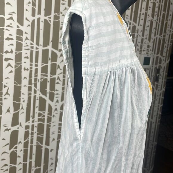Madewell Palm Tree Sunshine Embroidered Blue White Striped Sleeveless Top XS - Picture 3 of 13
